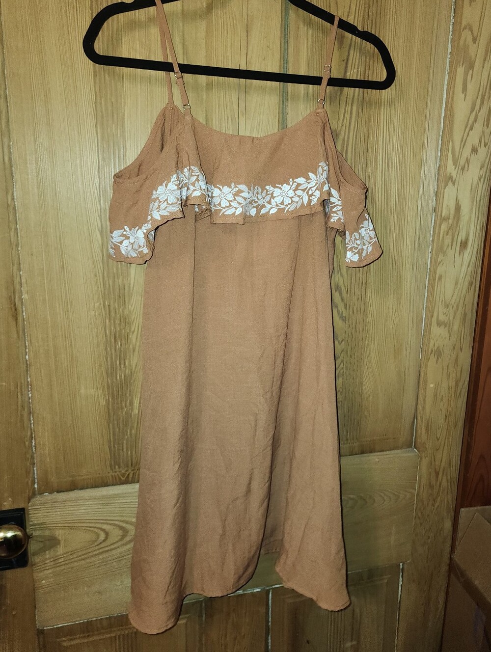 mittoshop Rust Brown Spaghetti Strap Dress with White Floral Embroidery, Size S - Picture 6 of 9